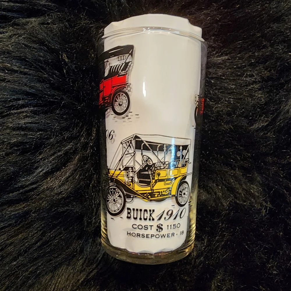 Vintage Car Drinking Glass Old Time Buick 1910, Cadillac, Ford & Studebaker 1906